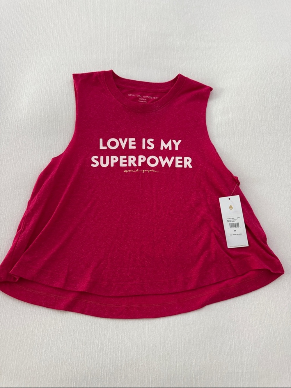 Spiritual Gangster Hot Pink 'Love Is My Superpower' Flowy Tank NWT